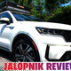 A photo of the front left corner of the Kia Sorento plug-in Hybrid with the Jalopnik Reviews banner at the bottom.